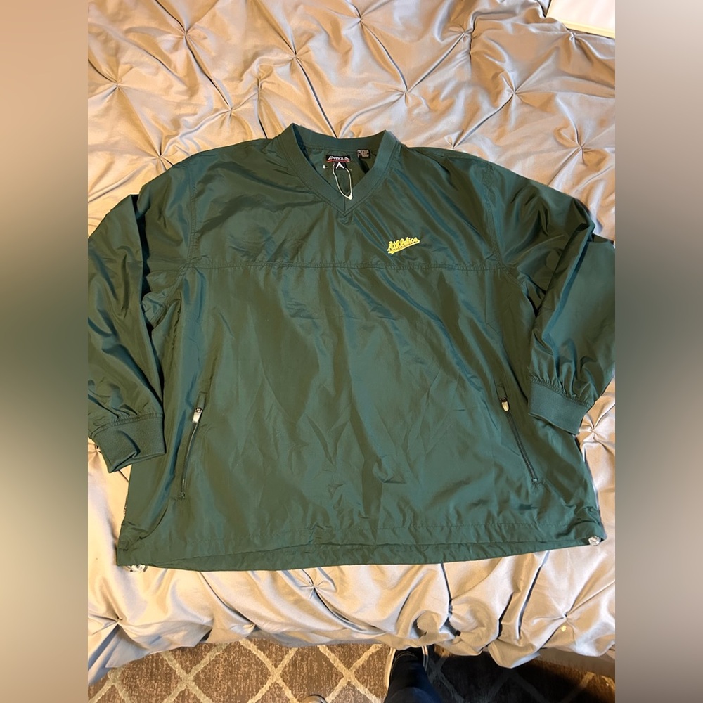 VTG Oakland Athletics Men 2XL Antiqua Green Windbreaker Pullover MLB